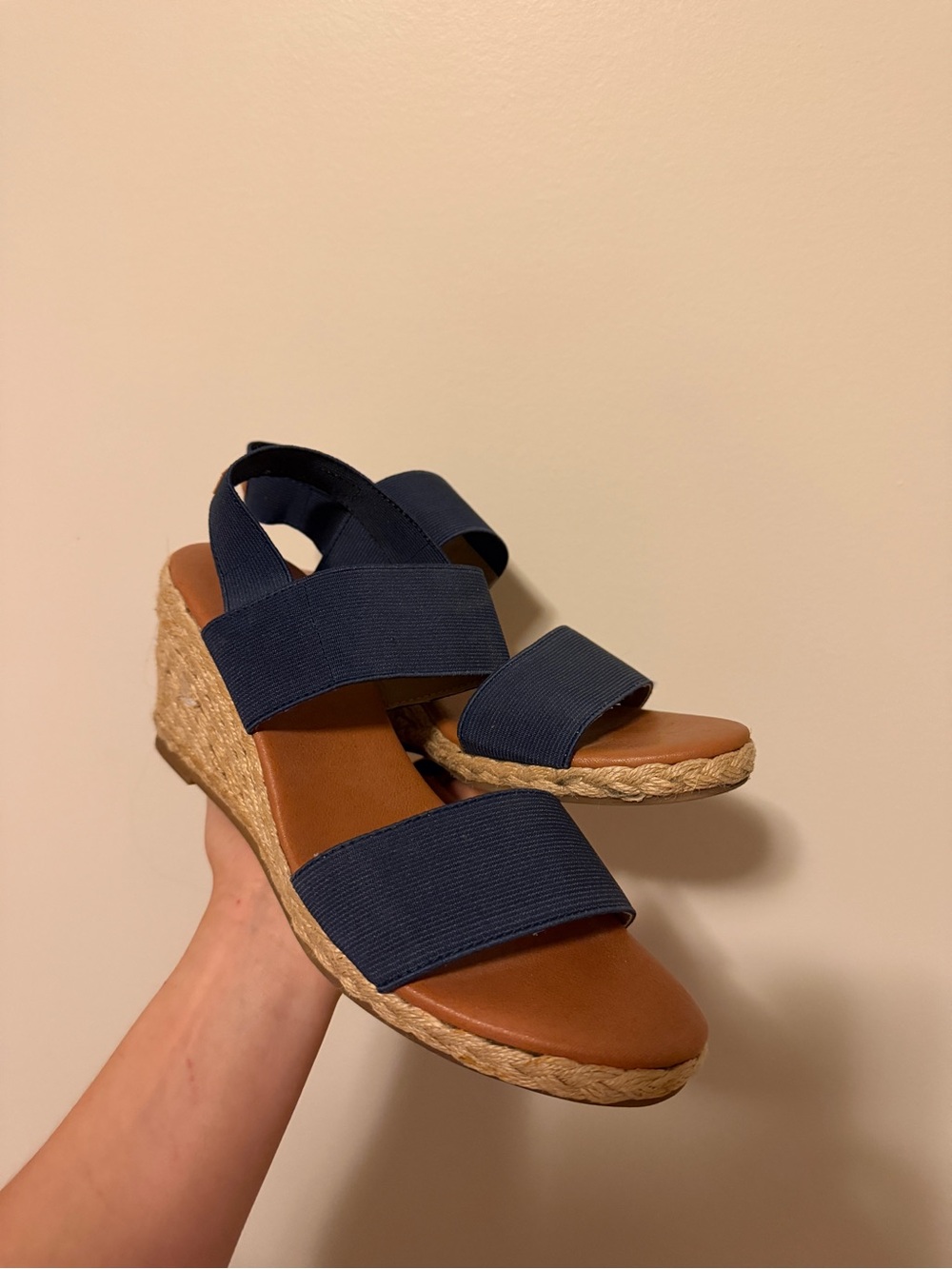 Tommy Bahama Navy Elastic Strap Espadrille Wedges